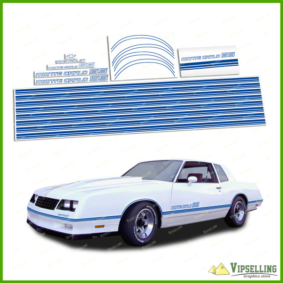 Monte Carlo SS Chevrolet Chevy Fully Blue 1985 - 1986 Restoration Stripes Decals Stickers Kit