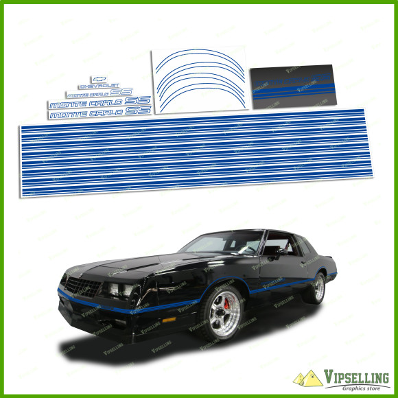 Monte Carlo SS Chevrolet Chevy Fully Blue 1985 - 1986 Restoration Stripes Decals Stickers Kit Monte Carlo SS Chevrolet Chevy Fully Blue 1985 - 1986 Restoration Stripes Decals Stickers Kit