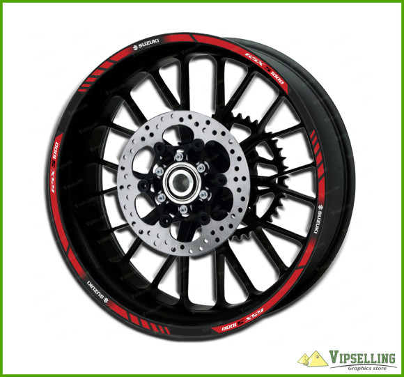 SUZUKI GSX S1000 Red Racing Laminated Wheel Decals Rim Red Stickers Stripes Set