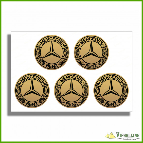 Mercedes Benz Chrome Silver Gold Wheel Center Caps Decals Set Any Size