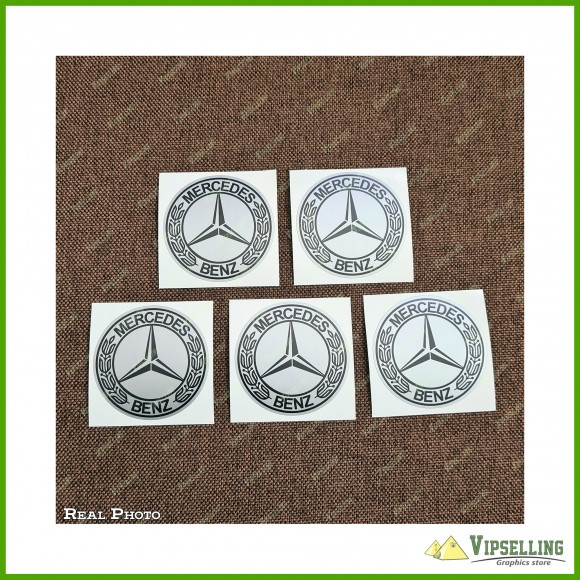 Mercedes Benz Chrome Silver Gold Wheel Center Caps Decals Set Any Size
