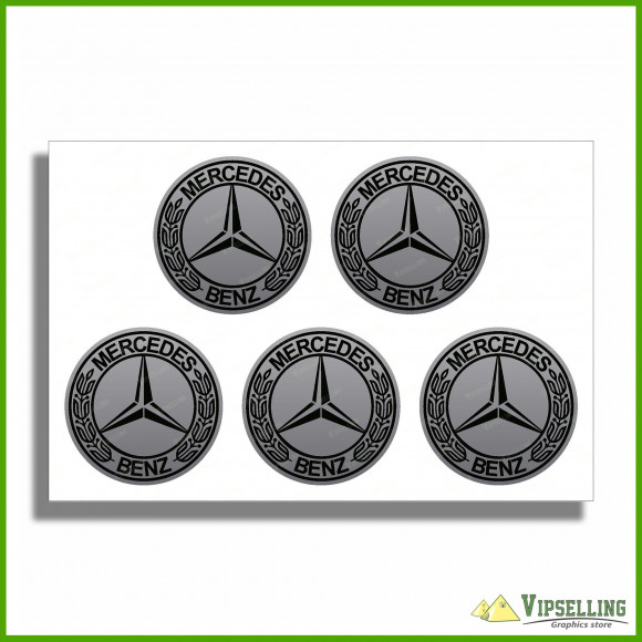 Mercedes Benz Chrome Silver Gold Wheel Center Caps Decals Set Any Size
