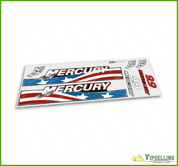 MERCURY Marine 9.9 HP Outboards Motor USA Patriotic Stickers Laminated Decals Boat Kit
