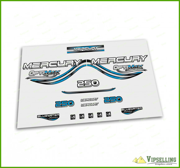 Mercury Optimax Bluewater 135 150 175 200 225 250 300 HP Blue Outboard Decals Stickers Set Mercury Optimax Bluewater 135 150 175 200 225 250 300 HP Blue Outboard Decals Stickers Set
