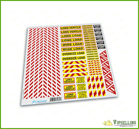 14th Scale Truck Warning Safety Sign Decals Stickers Kit Oversize Wide Load Long Vechicle 1/14