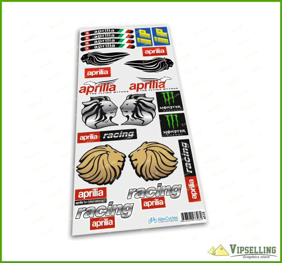 Aprilia Kit 3xA5 aprilia Racing Lion Motorbike The Flying Mythos Laminated Decals Sticker Kit IP