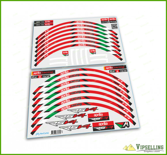 aprilia RSV4 Racing Red Decals Motorcycle Laminated Wheel Rim Stripes Kit Stickers