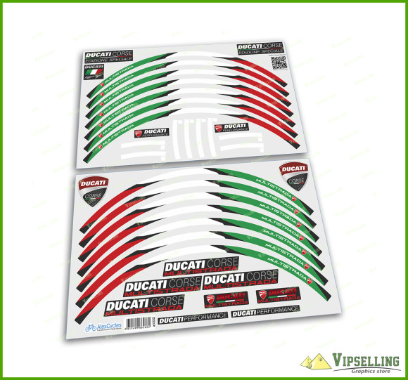 Ducati Corse Multistrada Motorcycle Wheel Rim Green Laminated Decals Stickers Stripes