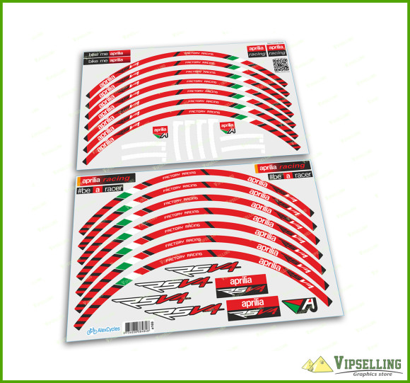 aprilia Racing RSV4 Factory Racing Decals Motorcycle Laminated Wheel Rim Stripes Kit