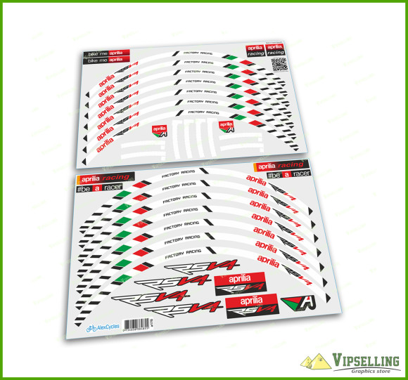aprilia Racing RSV4 White Decals Motorcycle Laminated Wheel Rim Stripes Kit Stickers