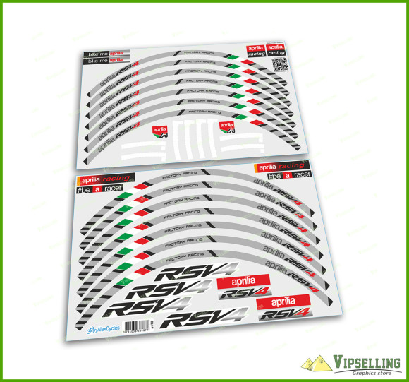aprilia Racing RSV4 Grey Decals Motorcycle Laminated Wheel Rim Stripes Kit Stickers