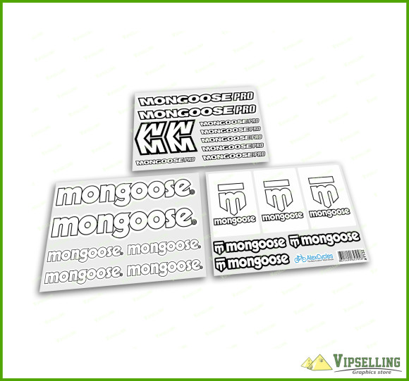 White Mongoose Pro BMX Bike Frame Fork Cycle Decals Stickers Set