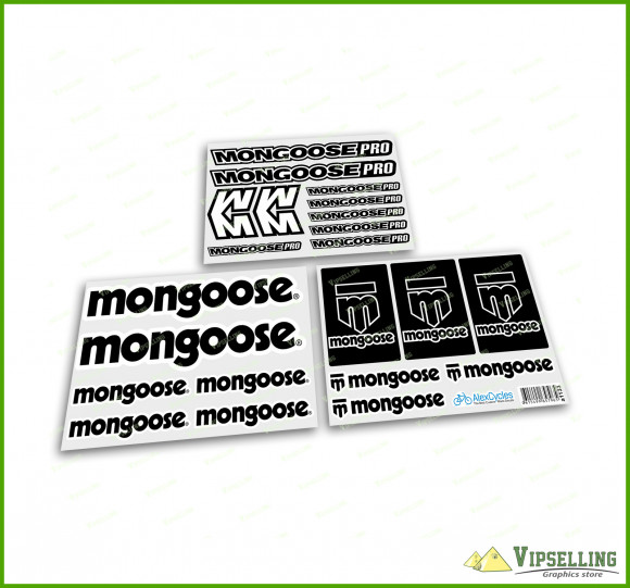 Black Mongoose Pro BMX Bike Frame Fork Cycle Decals Stickers Set