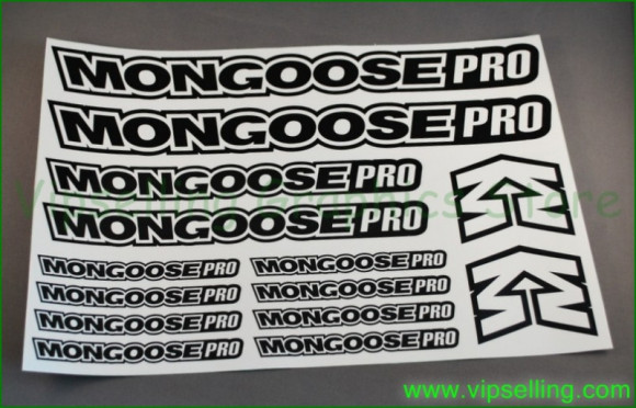 Black Mongoose Pro BMX Bike Frame Fork Cycle Decals Stickers Set Black Mongoose Pro BMX Bike Frame Fork Cycle Decals Stickers Set