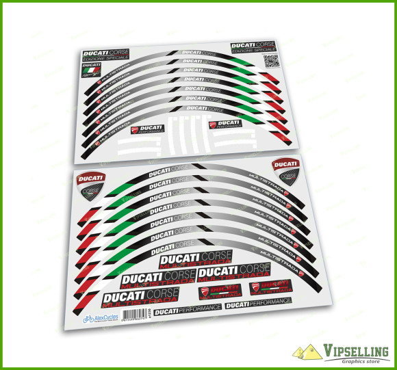Ducati Corse Multistrada Motorcycle Wheel Rim Laminated Decals Stickers Stripes