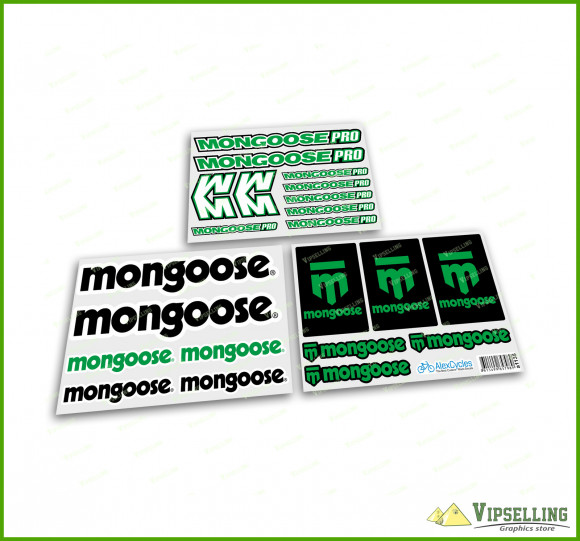 Green Mongoose Pro BMX Bike Frame Fork Cycle Decals Stickers Set