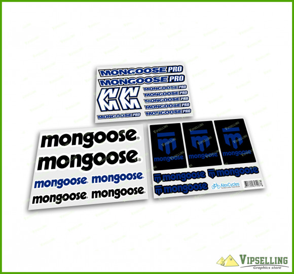 Blue Mongoose Pro BMX Bike Frame Fork Cycle Decals Stickers Set