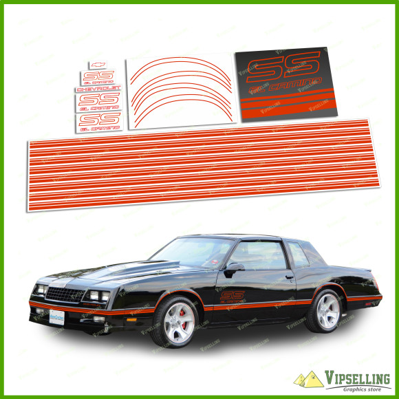 Monte Carlo EL CAMINO SS Chevrolet Fully Red Restoration Decals Kit Stripes Chevy