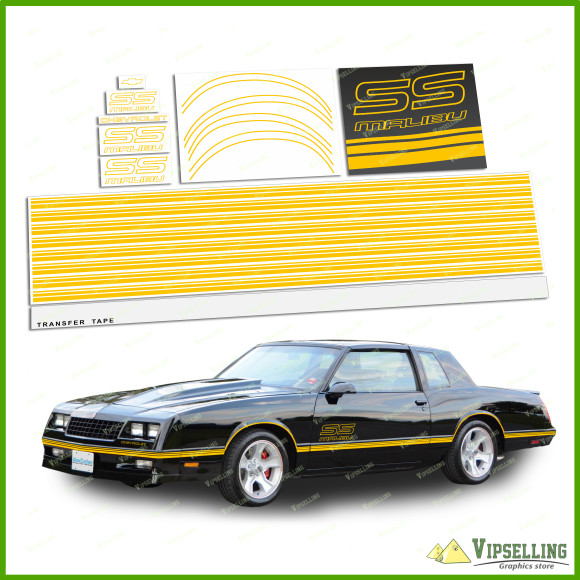 Monte Carlo Malibu SS Chevrolet Fully Color Restoration Decals Kit Stripes Chevy Any Color