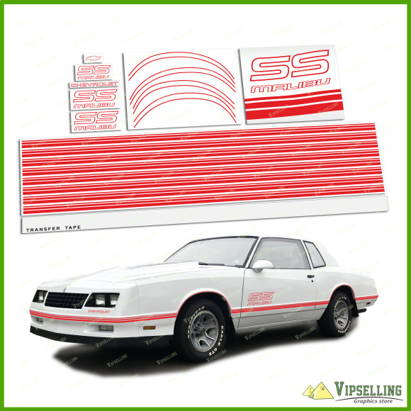 Monte Carlo Malibu SS Chevrolet Fully Color Restoration Decals Kit Stripes Chevy Any Color