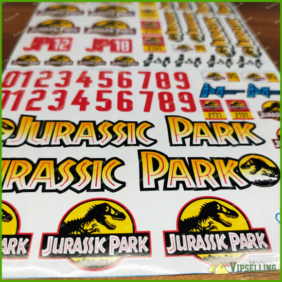 Jurassic Park Decal Set for 1:10 & 1:12 Scale Toy Cars – Vinyl Stickers with Logos, Numbers, Badges, and Labels – Durable & Easy to Apply Crawler Axial Traxxas TRX4 TRX6