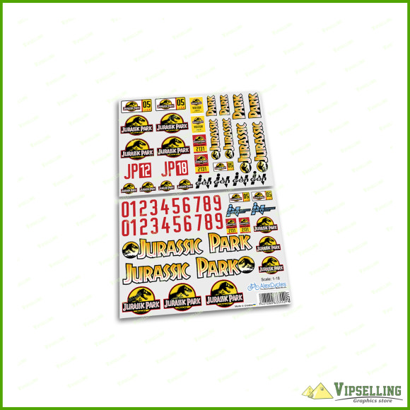 Jurassic Park Decal Set for 1:18 Scale Toy Cars – Vinyl Stickers with Logos, Numbers, Badges, and Labels – Durable & Easy to Apply Crawler Axial Traxxas TRX4 TRX6