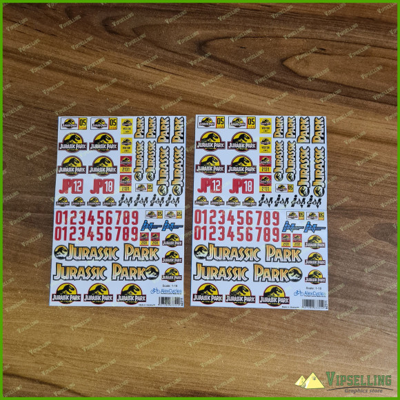 Jurassic Park Decal Set for 1:18 Scale Toy Cars – Vinyl Stickers with Logos, Numbers, Badges, and Labels – Durable & Easy to Apply Crawler Axial Traxxas TRX4 TRX6