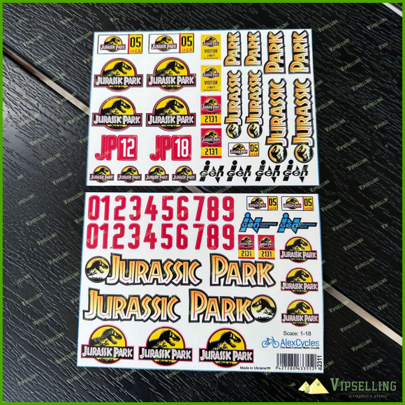Jurassic Park Decal Set for 1:18 Scale Toy Cars – Vinyl Stickers with Logos, Numbers, Badges, and Labels – Durable & Easy to Apply Crawler Axial Traxxas TRX4 TRX6