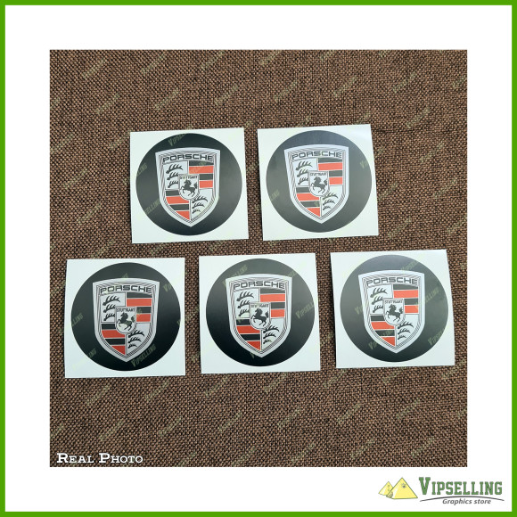 Gold Silver Porsche Wheel Center Cap Laminated Decals Stickers Set