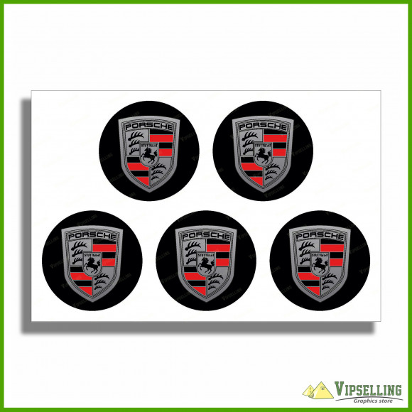 Gold Silver Porsche Wheel Center Cap Laminated Decals Stickers Set