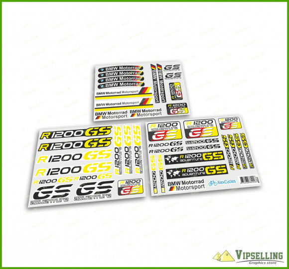 BMW Motorrad Motorsport R1200GS Adventure Yellow Laminated Decals Stickers Kit