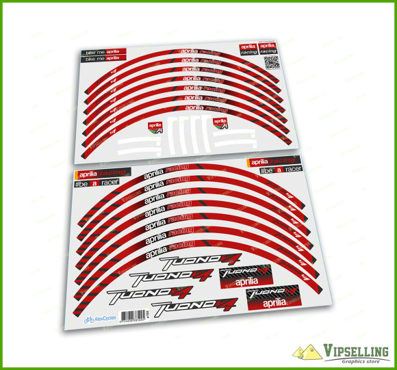 aprilia Tuono V4 Dark Red Motorcycle Stickers Kit Laminated Wheel Rim Decals Stripes Set