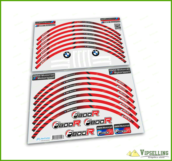 BMW Motorrad Motorsport F800R Red Wheel Rim Laminated Stripes Decals Stickers Kit
