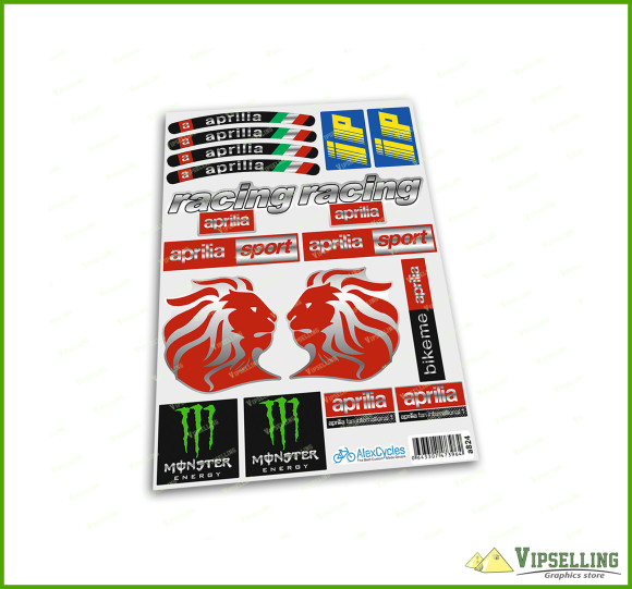 Aprilia Kit 2xA5 aprilia Racing Motorbike Lion RSV4 Motorrad IP Monster Energy Silver Stickers Decals Set