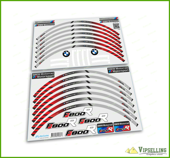 BMW Motorrad Motorsport F800R Red-Grey Wheel Rim Laminated Stripes Decals Stickers Kit