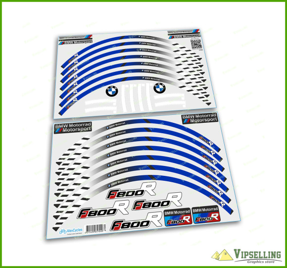 BMW Motorrad Motorsport F800R Blue-Grey Laminated Wheel Rim Stripes Decals Stickers Kit