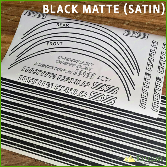 Monte Carlo SS Chevrolet Fully Satin Matte Black 1985-1986 Restoration Decals Kit Stripes Chevy