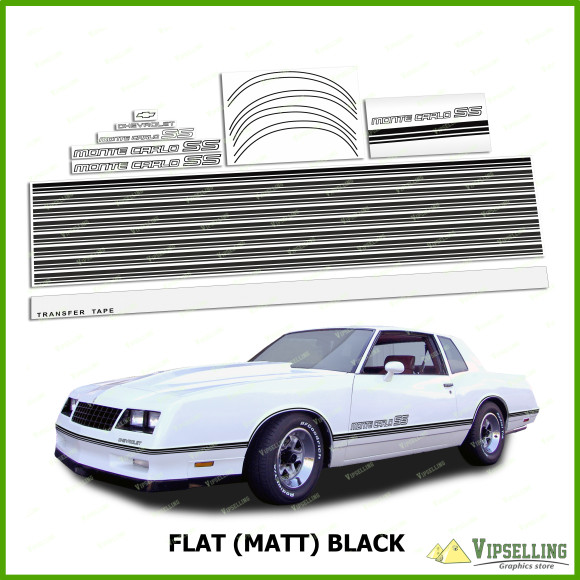 Monte Carlo SS Chevrolet Fully Satin Matte Black 1985-1986 Restoration Decals Kit Stripes Chevy