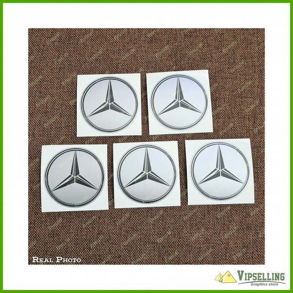 Mercedes Benz Silver Gold Wheel Center Caps Decals Set Any Size