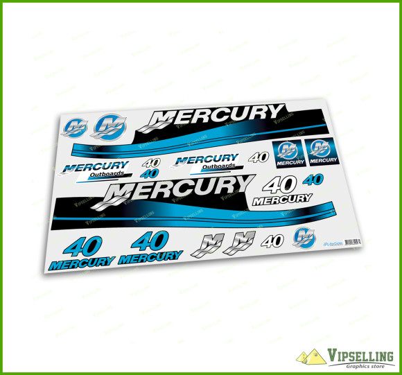 MERCURY Marine 40 HP Outboards Motor Blue Laminated Decals Stickers Boat Kit