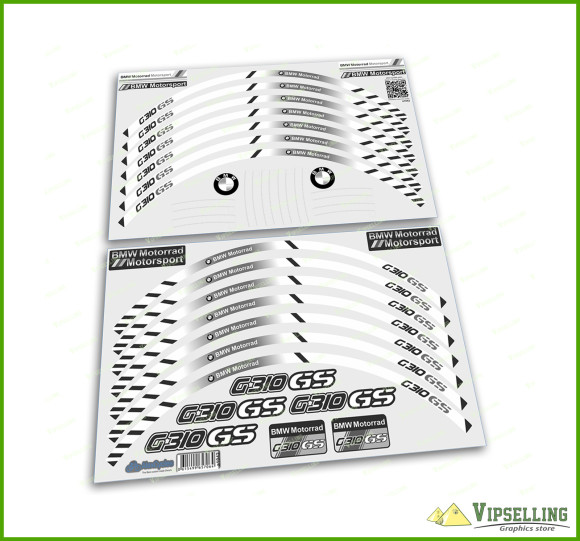 BMW Motorrad Motorsport G310GS Grey Laminated Wheel Rim Stripes Decals Stickers Kit
