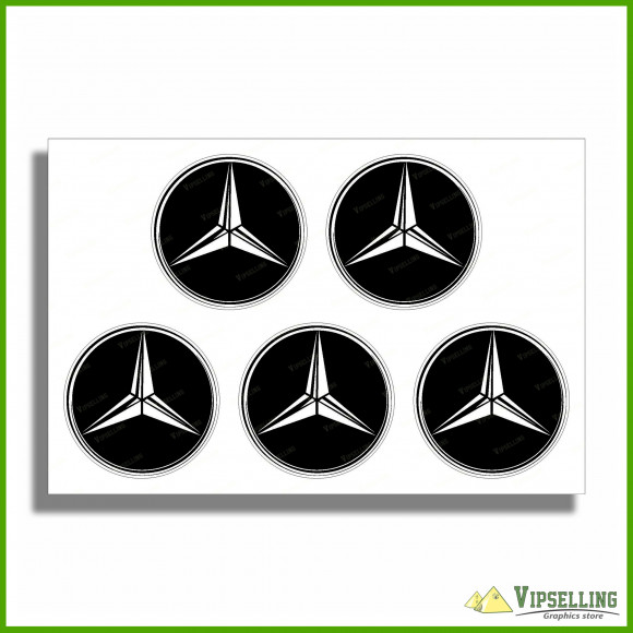 Mercedes Benz Silver Wheel Center Caps Decals Set Any Size Gold White