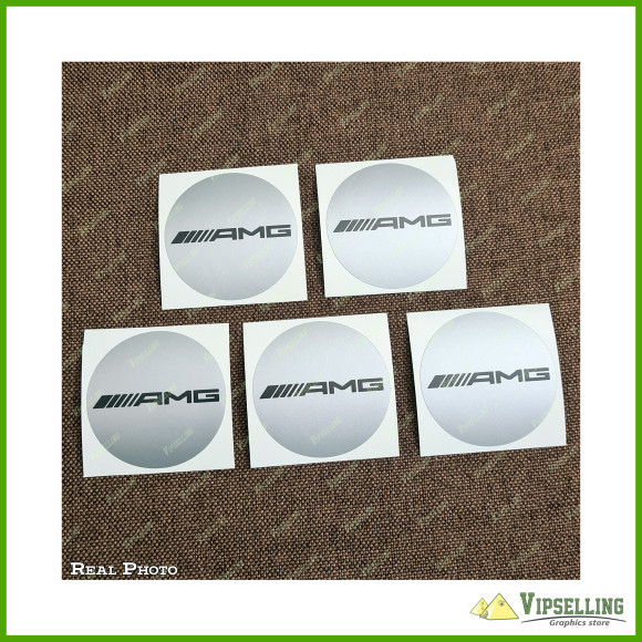AMG Mercedes-Benz Chrome Silver Gold Wheel Caps Center Decals Set