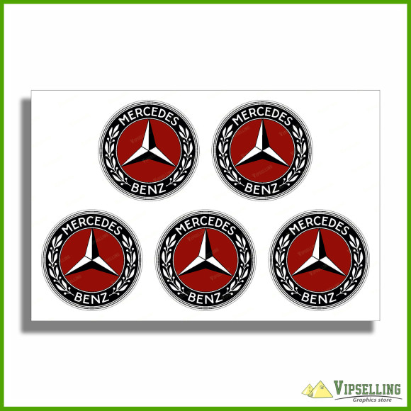 AMG Mercedes Red Chrome Silver Gold White Wheel Caps Center Decals Set