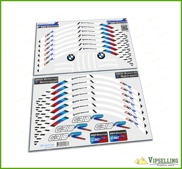 BMW Motorrad Motorsport G310R Wheel Rim Laminated Stripes Decals Stickers Set