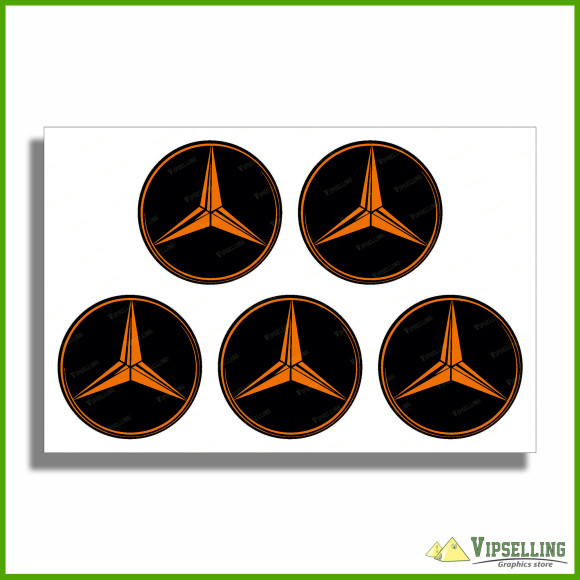 AMG Mercedes Orange Wheel Caps Center Decals Set