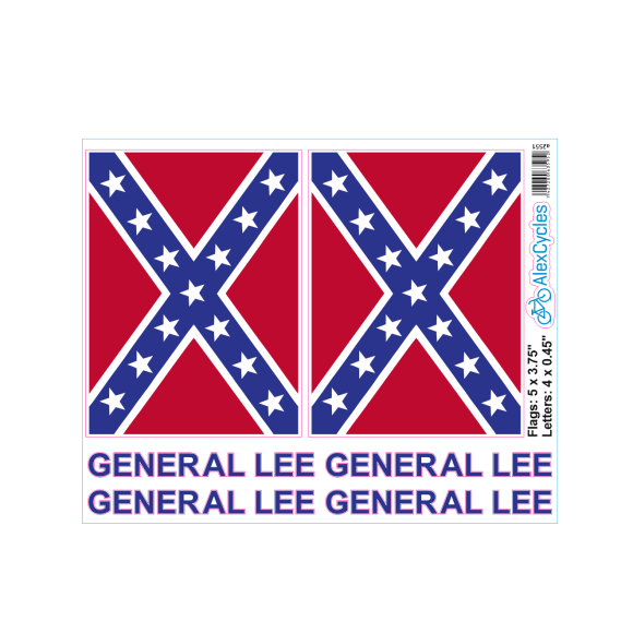 x2 General Lee 5 x 3 ¾ Inches Flags Decals Mardave Tamiya HPI Losi Dodge Charger RC CAR Stickers Duke of Hazzard Movie