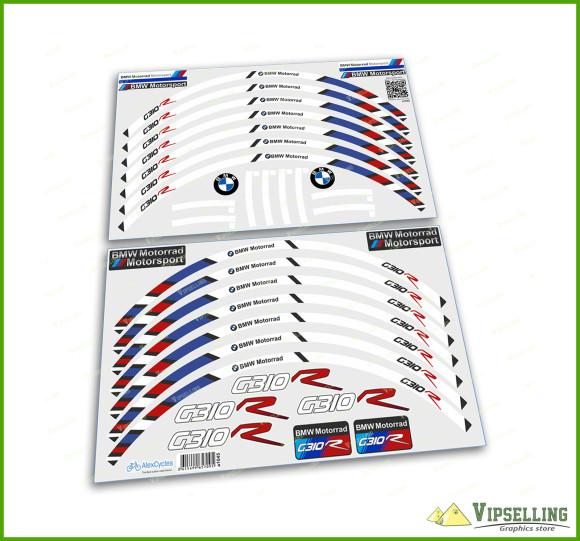 BMW Motorrad Motorsport G310R Wheel Rim Laminated Stripes Decals Stickers Kit