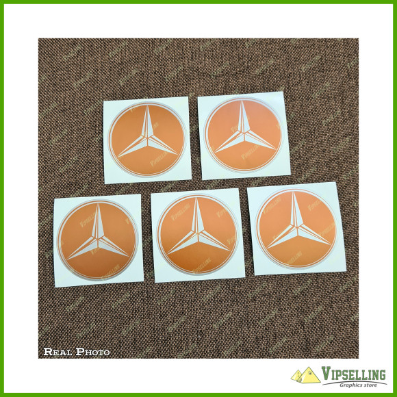 AMG Mercedes Silver Orange Wheel Caps Center Decals Kit
