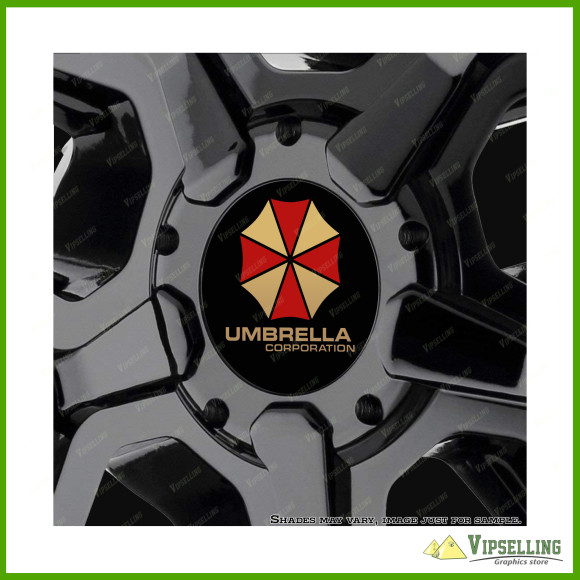 UMBRELLA Corporation Gold Silver Wheel Center Caps Laminated Decals Stickers Set UMBRELLA Corporation Gold Silver Wheel Center Caps Laminated Decals Stickers Set